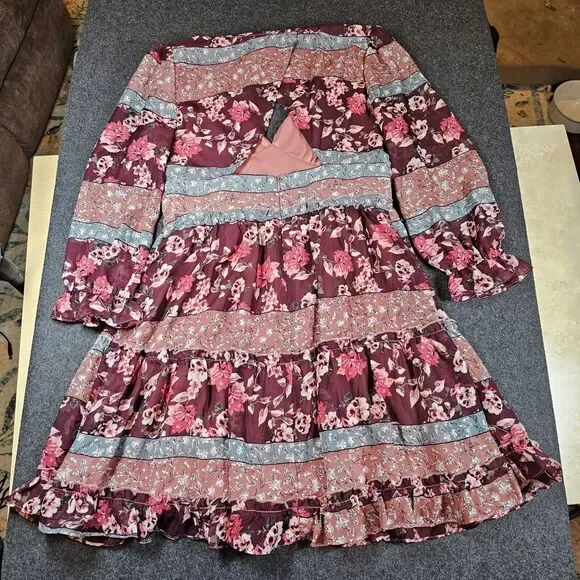 Sage the Label Dress Womens Medium Burgundy Floral Bohemian - Picture 13 of 16